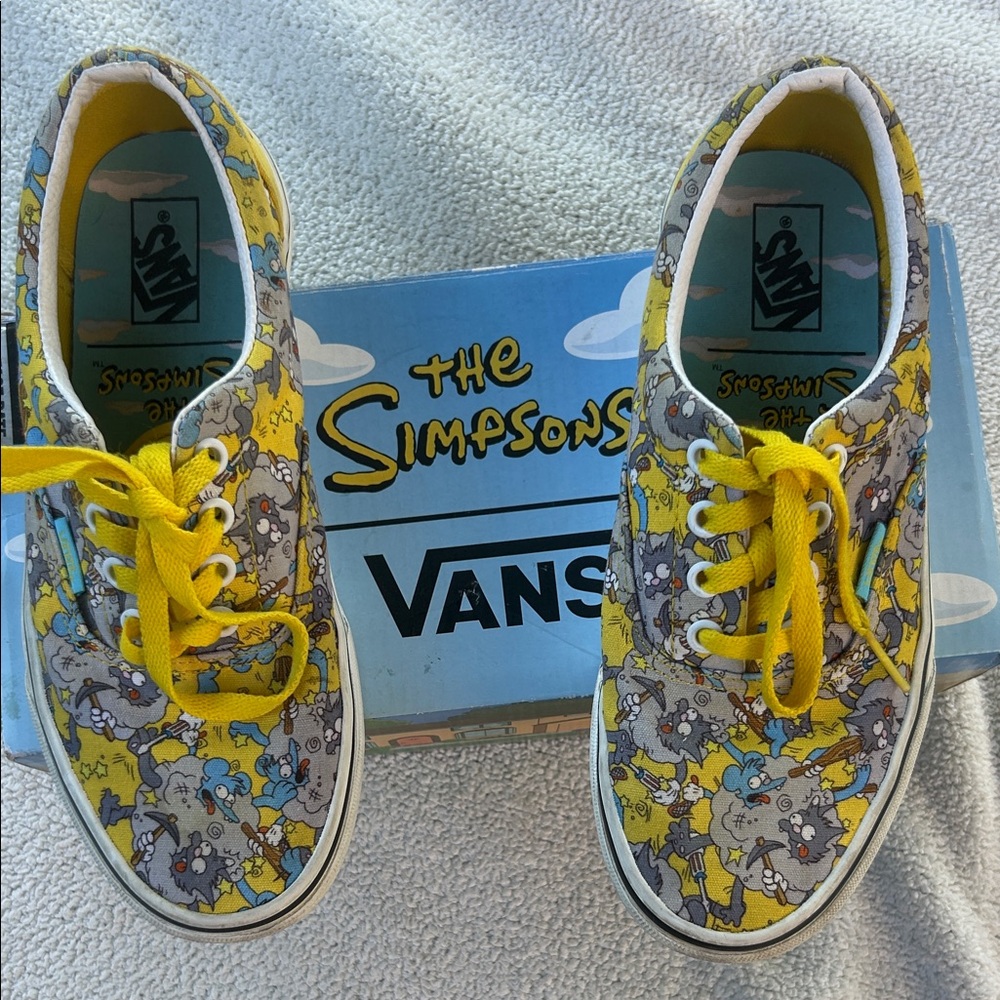 Vans Kids Sneakers - Yellow and Gray with Cartoon Print